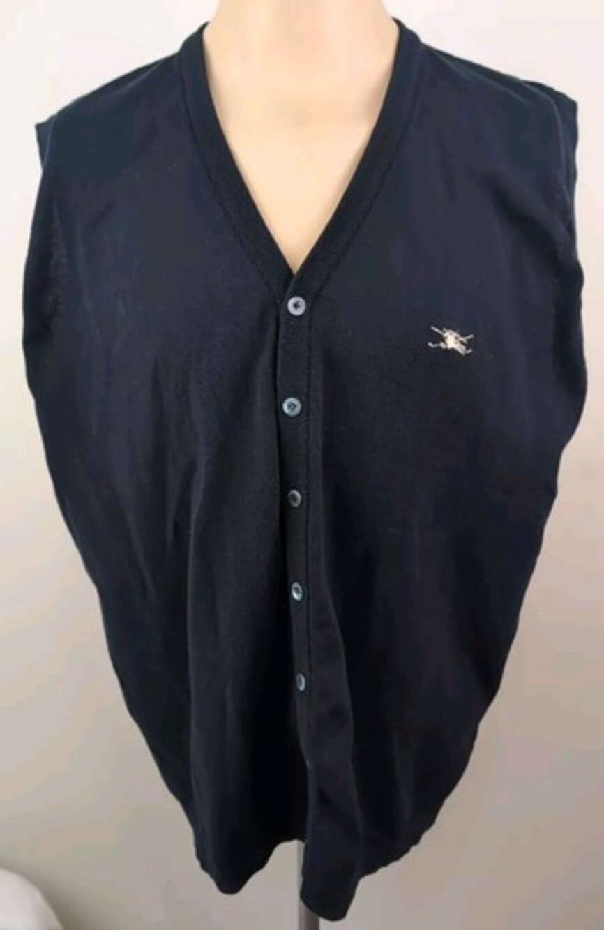 Burberry Golf Mens Dark Navy Button Up Vest with Chest Logo Size XL